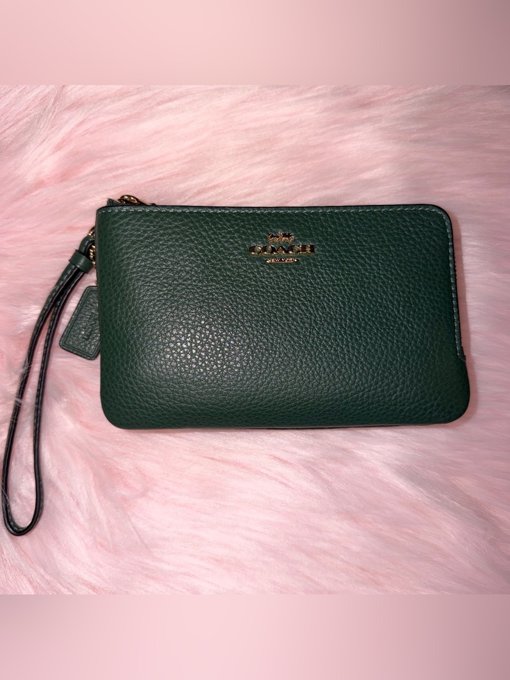 COACH DOUBLE CORNER ZIP WRISTLET (Everglade Green)